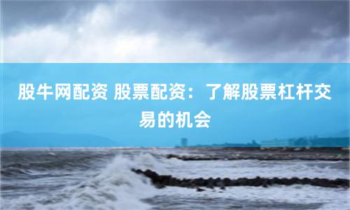 股牛网配资 股票配资：了解股票杠杆交易的机会